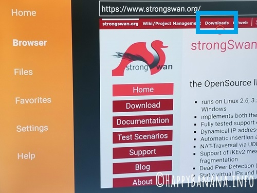 Amazon Fire stick TVでDownloaderアプリを使用してStrong Swan VPNを公式Websiteからインストールする